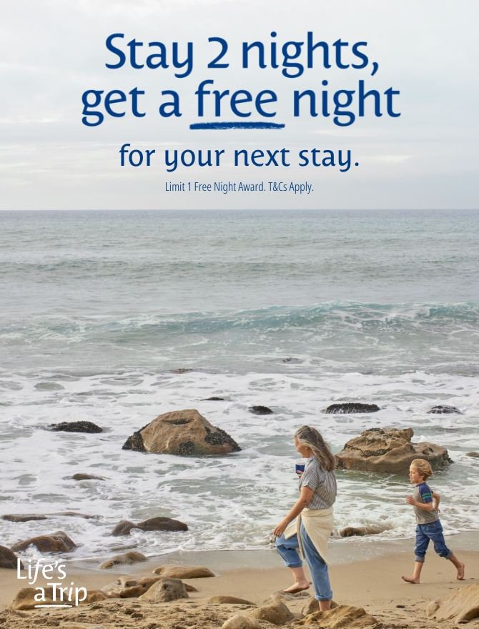 Stay 2 nights, get a free night for your next stay.